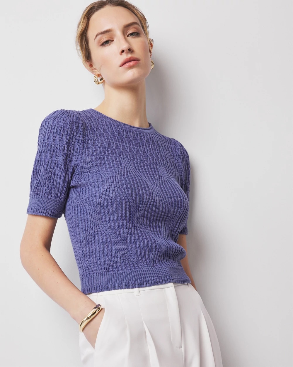 Novelty Stitch Puff Sleeve Pullover | White House Black Market